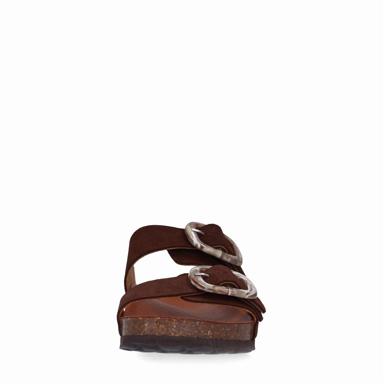 Bruine suède slippers met gesp