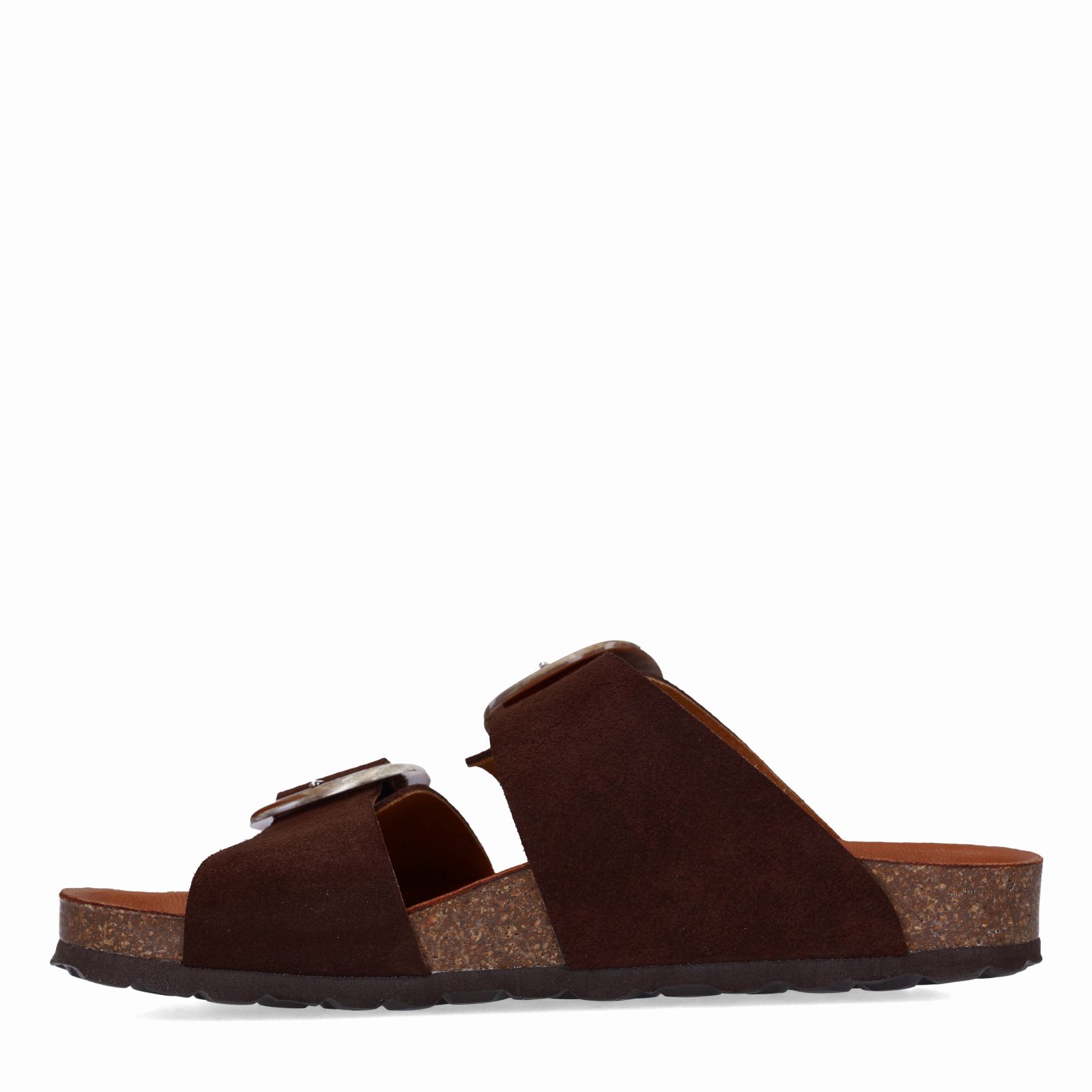 Bruine suède slippers met gesp