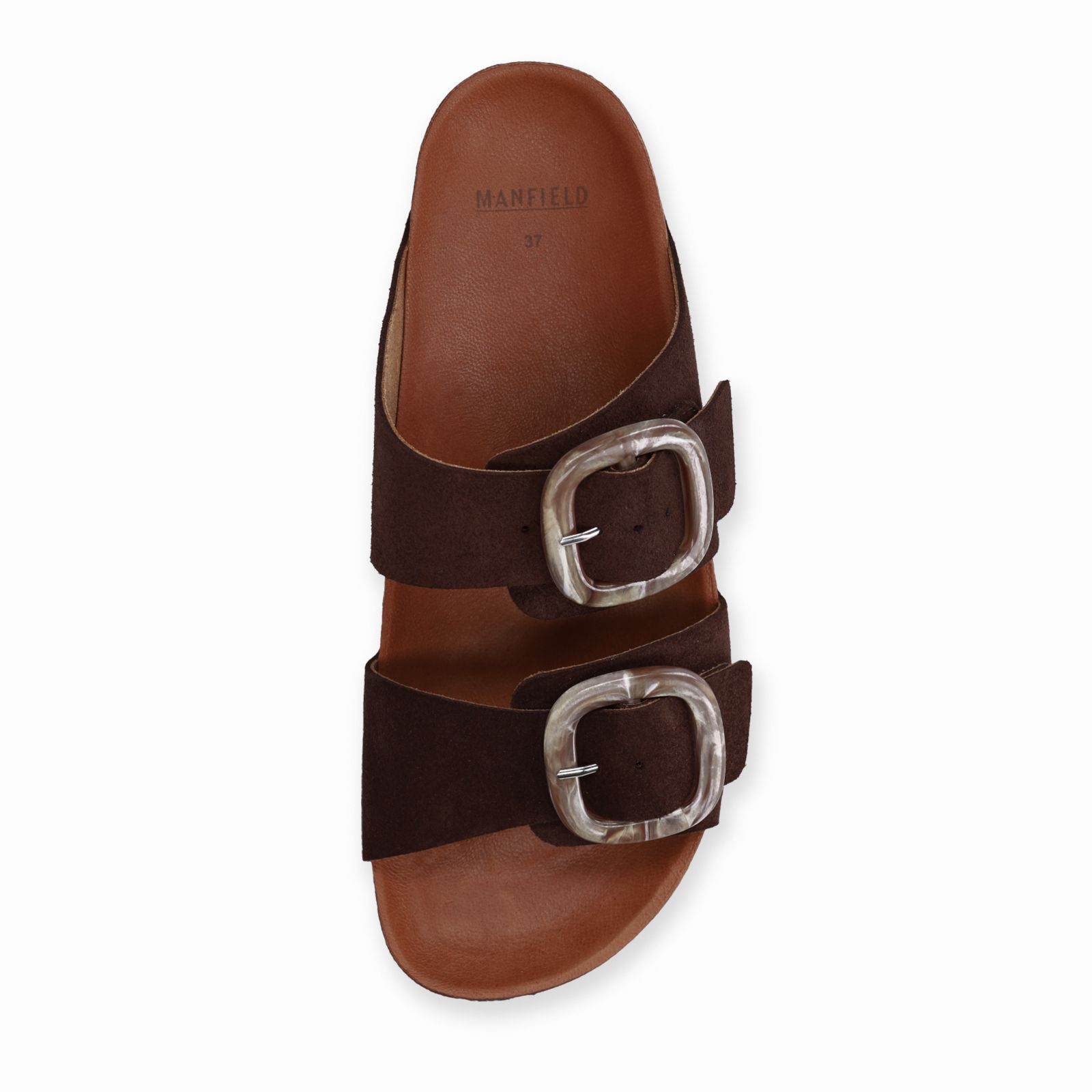 Bruine suède slippers met gesp