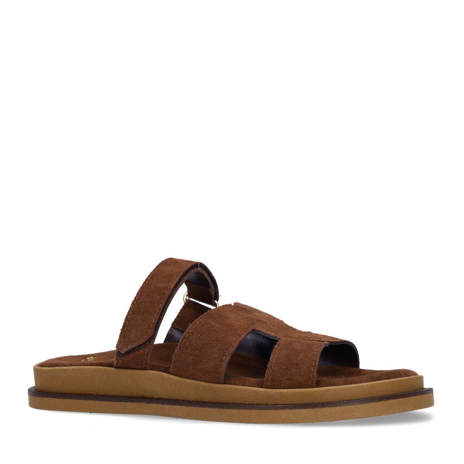 Bruine suède slippers met bandje