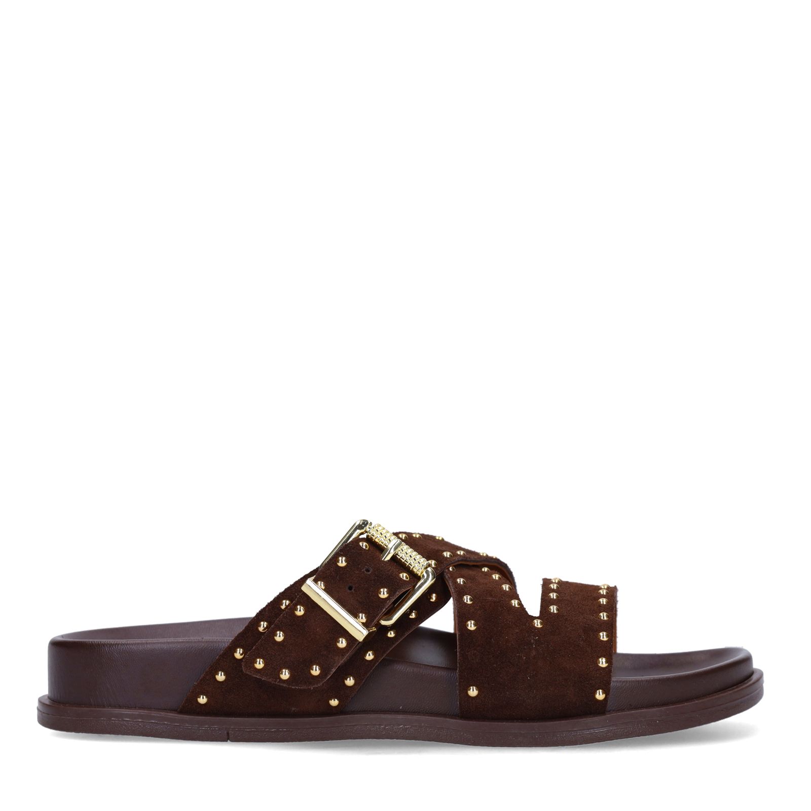 Braune Veloursleder-Sandalen mit Nieten