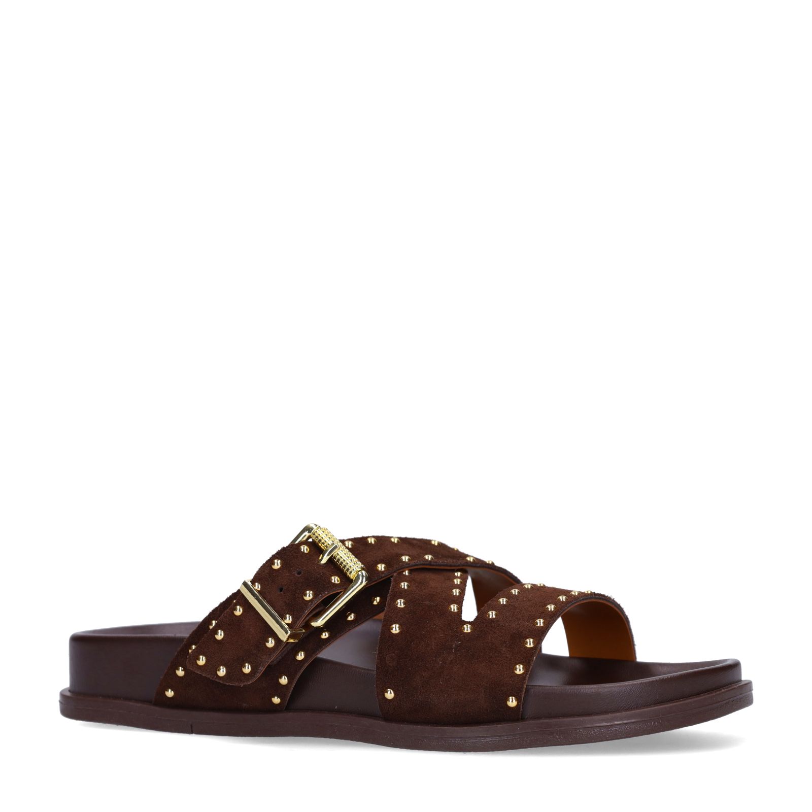 Braune Veloursleder-Sandalen mit Nieten