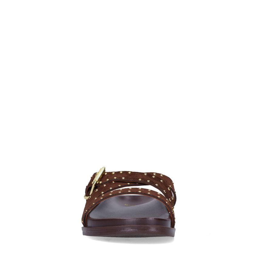 Bruine suède slippers met studs