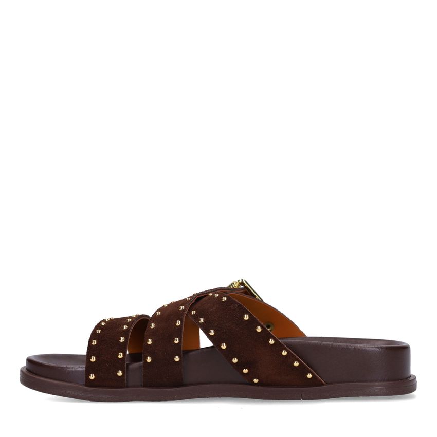 Bruine suède slippers met studs