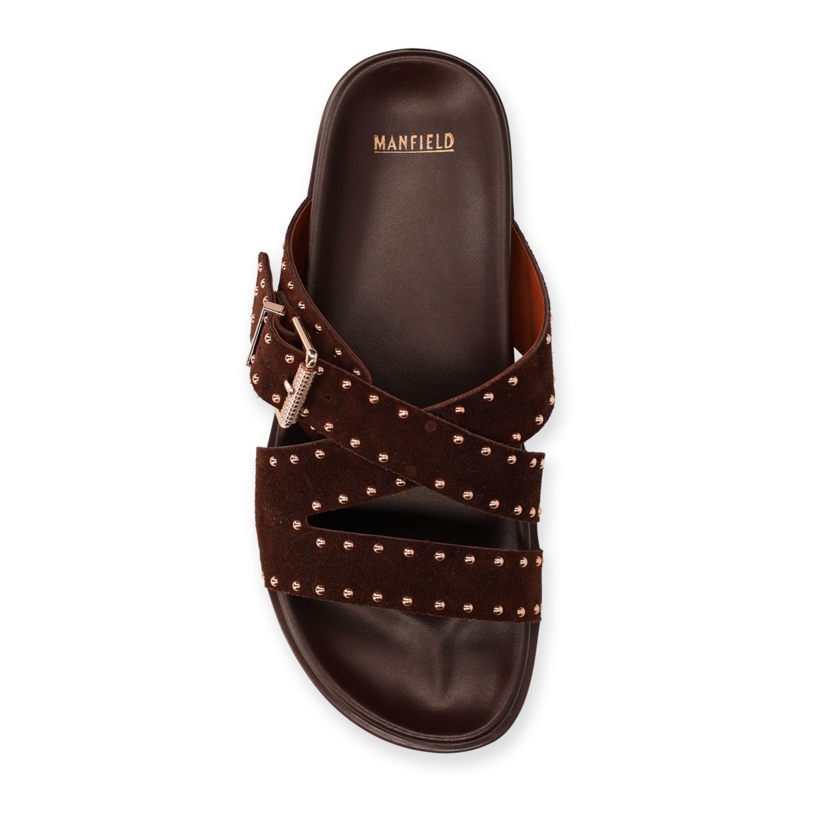 Braune Veloursleder-Sandalen mit Nieten