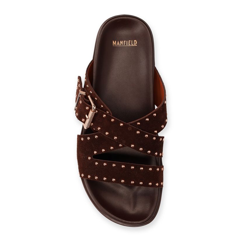 Braune Veloursleder-Sandalen mit Nieten