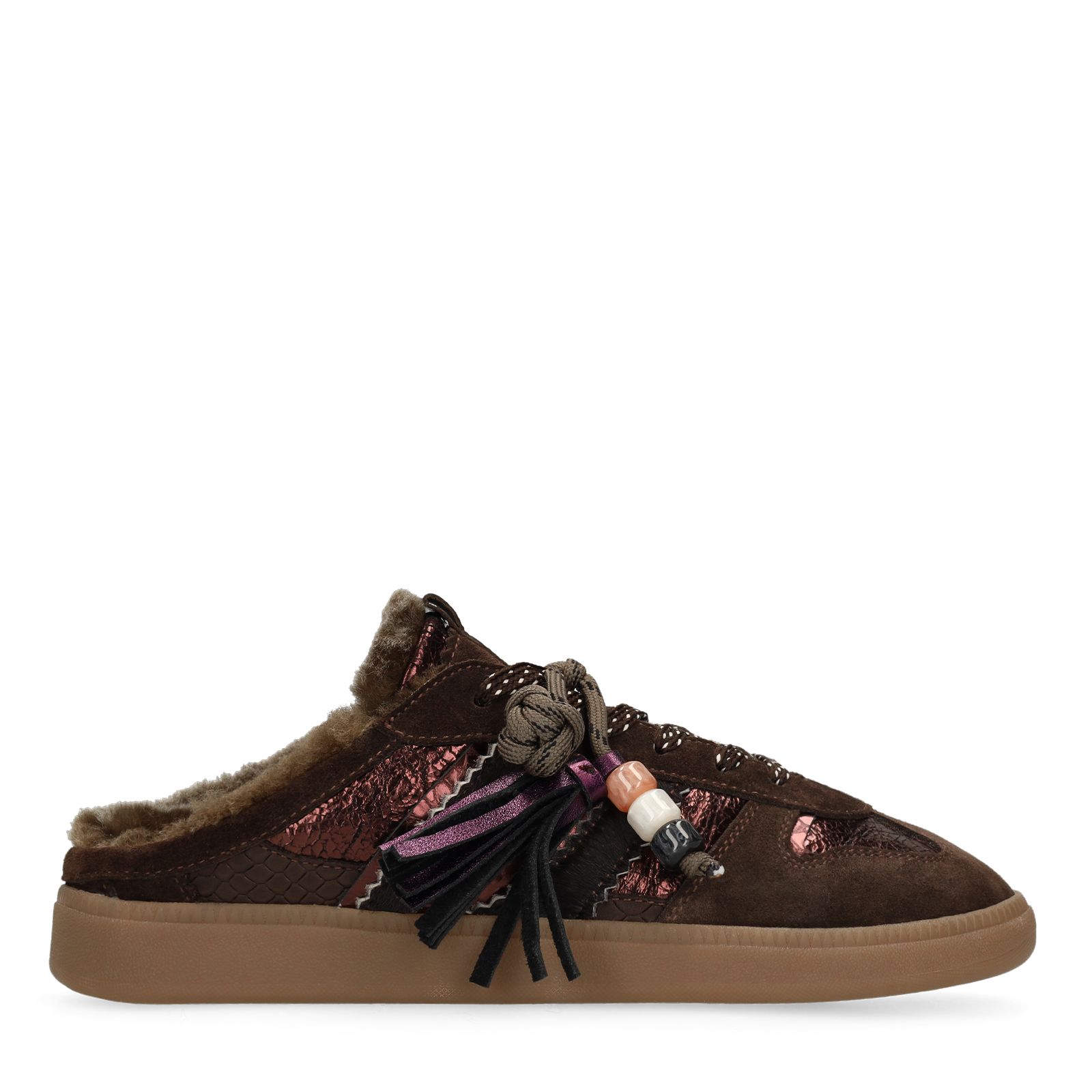 Donkerbruine leren instap sneakers met voering