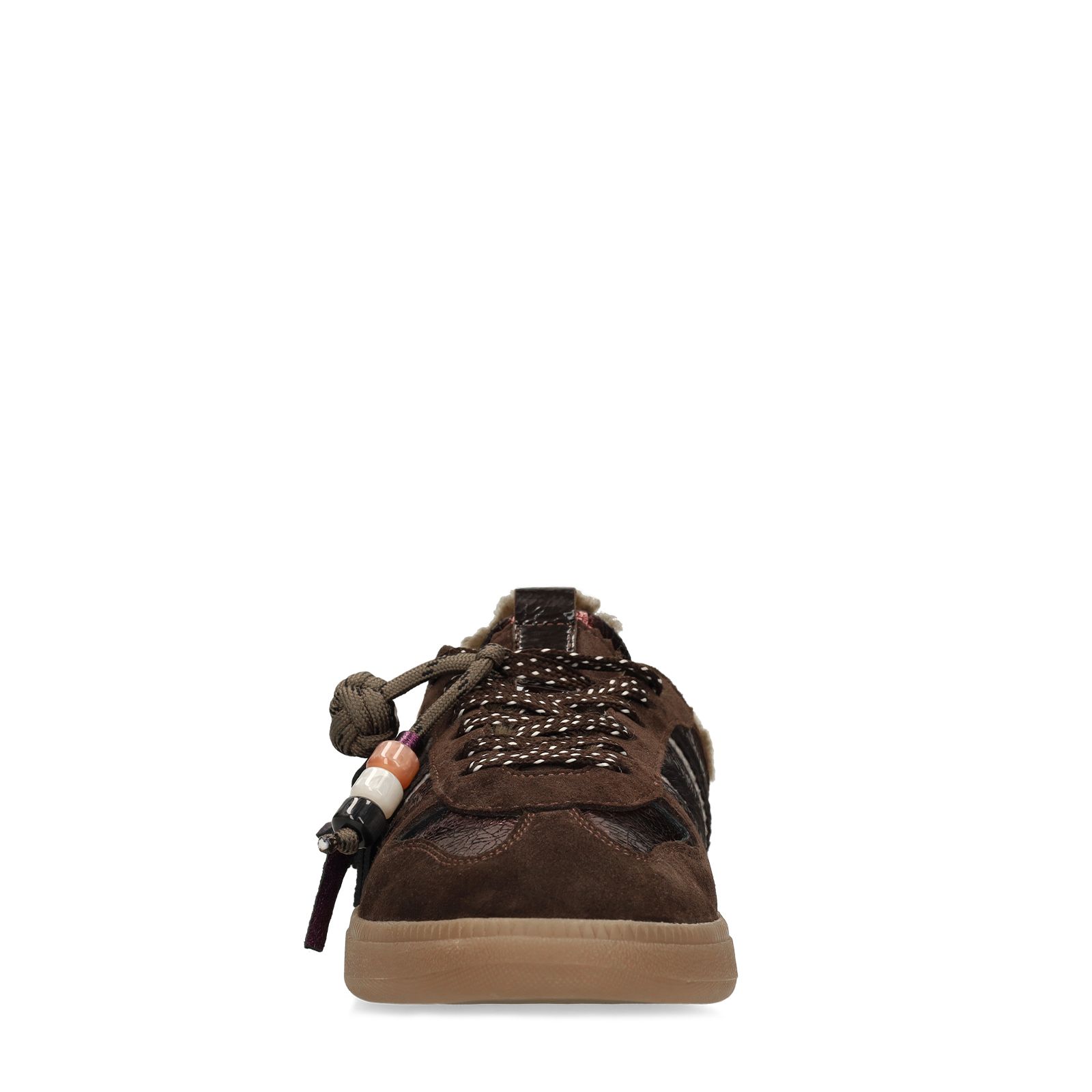 Donkerbruine leren instap sneakers met voering