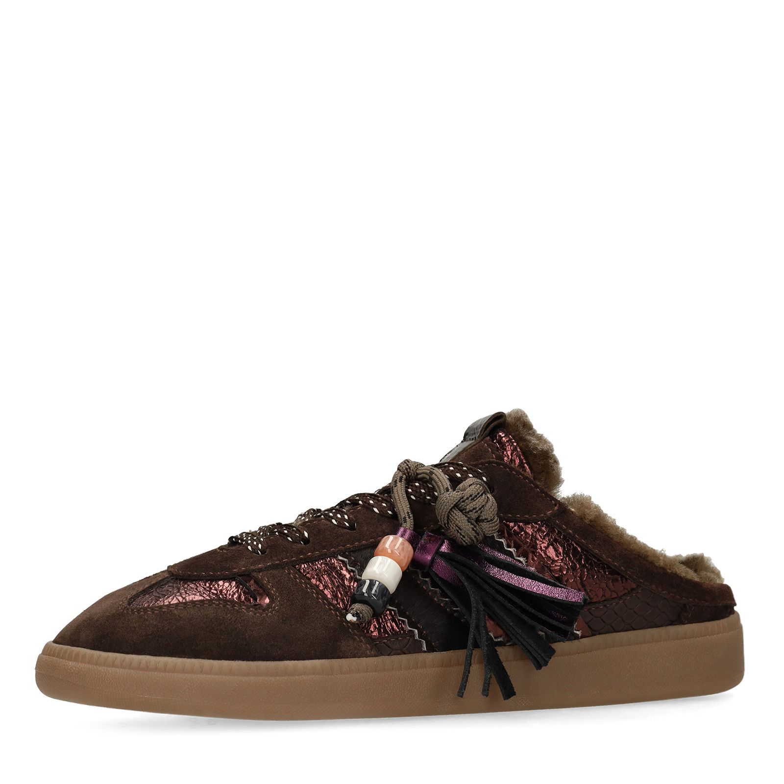 Donkerbruine leren instap sneakers met voering