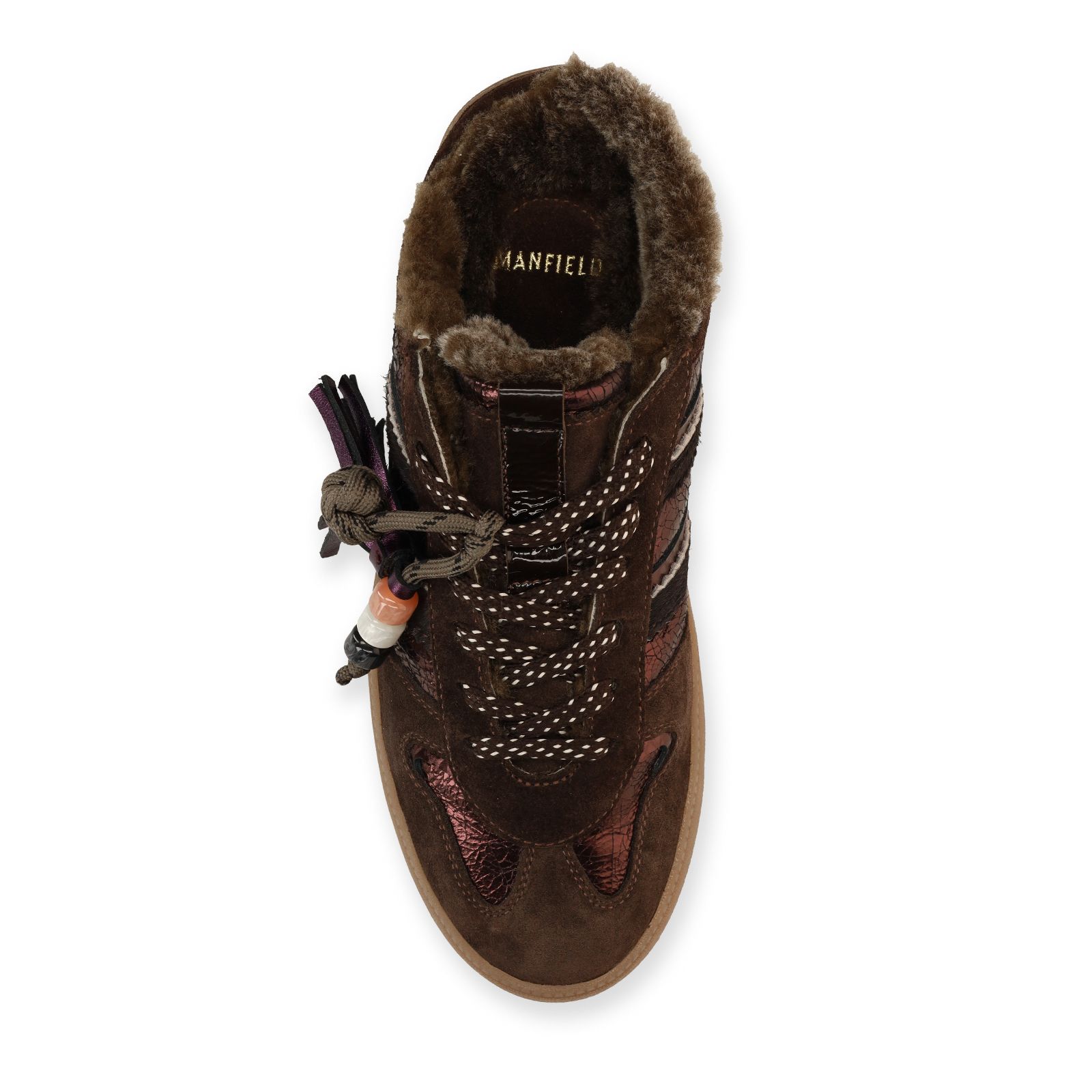 Donkerbruine leren instap sneakers met voering