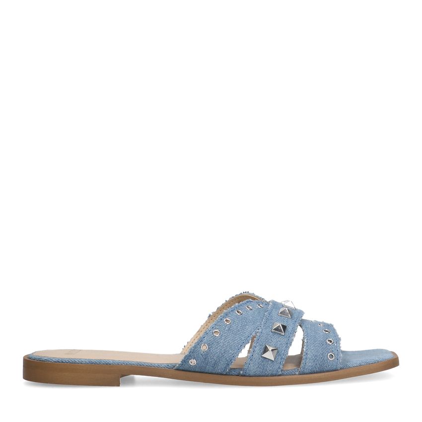 Denim canvas slippers met zilverkleurige studs