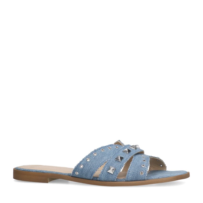 Denim canvas slippers met zilverkleurige studs