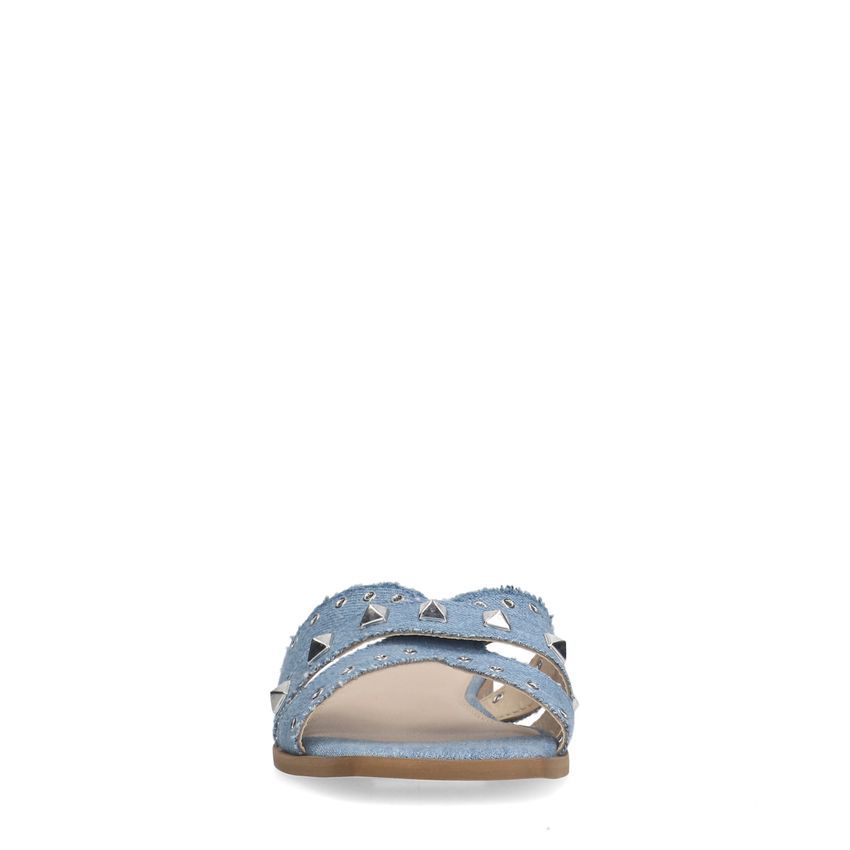 Denim canvas slippers met zilverkleurige studs