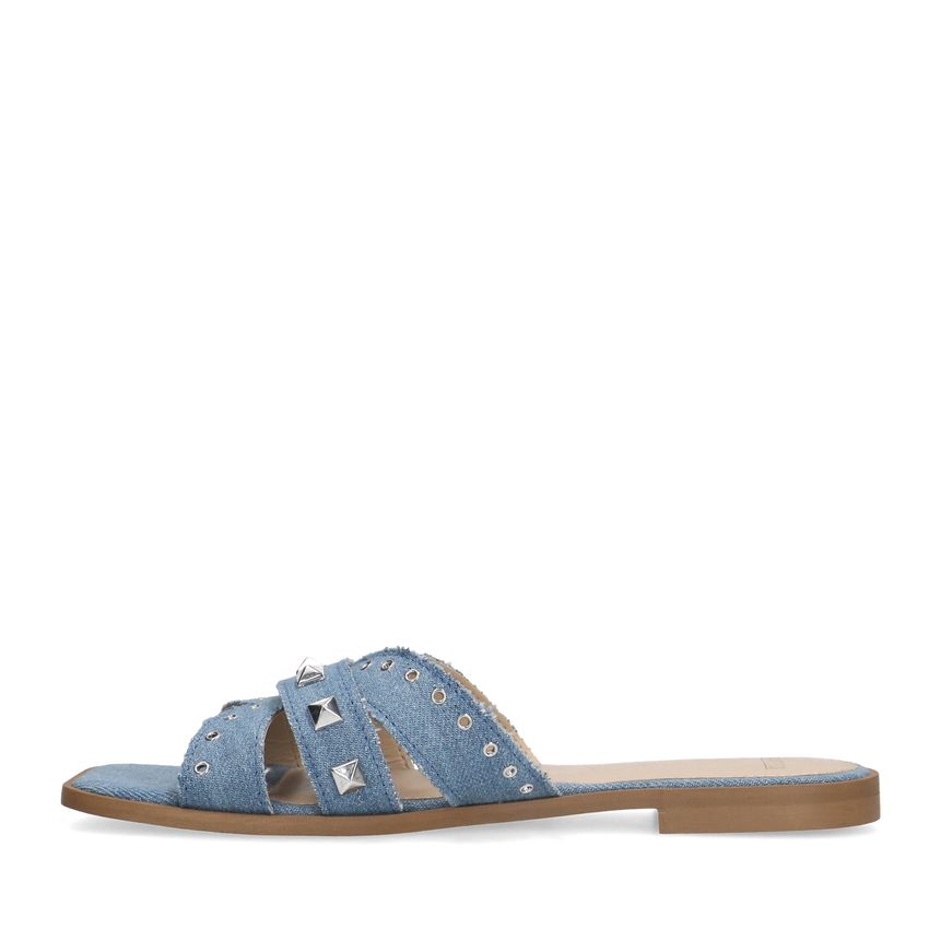 Denim canvas slippers met zilverkleurige studs