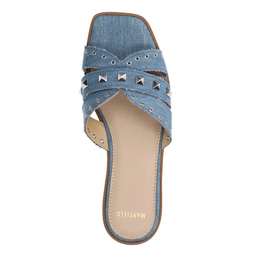 Denim canvas slippers met zilverkleurige studs