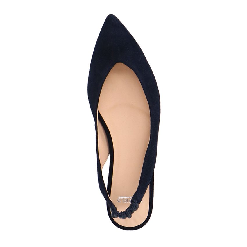 Donkerblauwe suède slingbacks