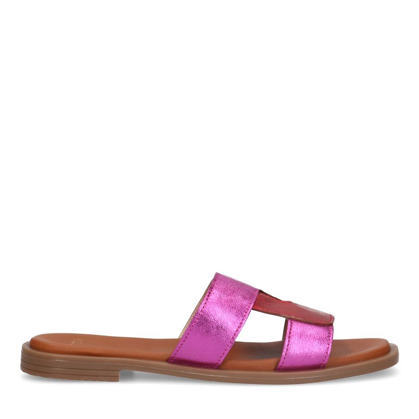 Roze metallic leren slippers