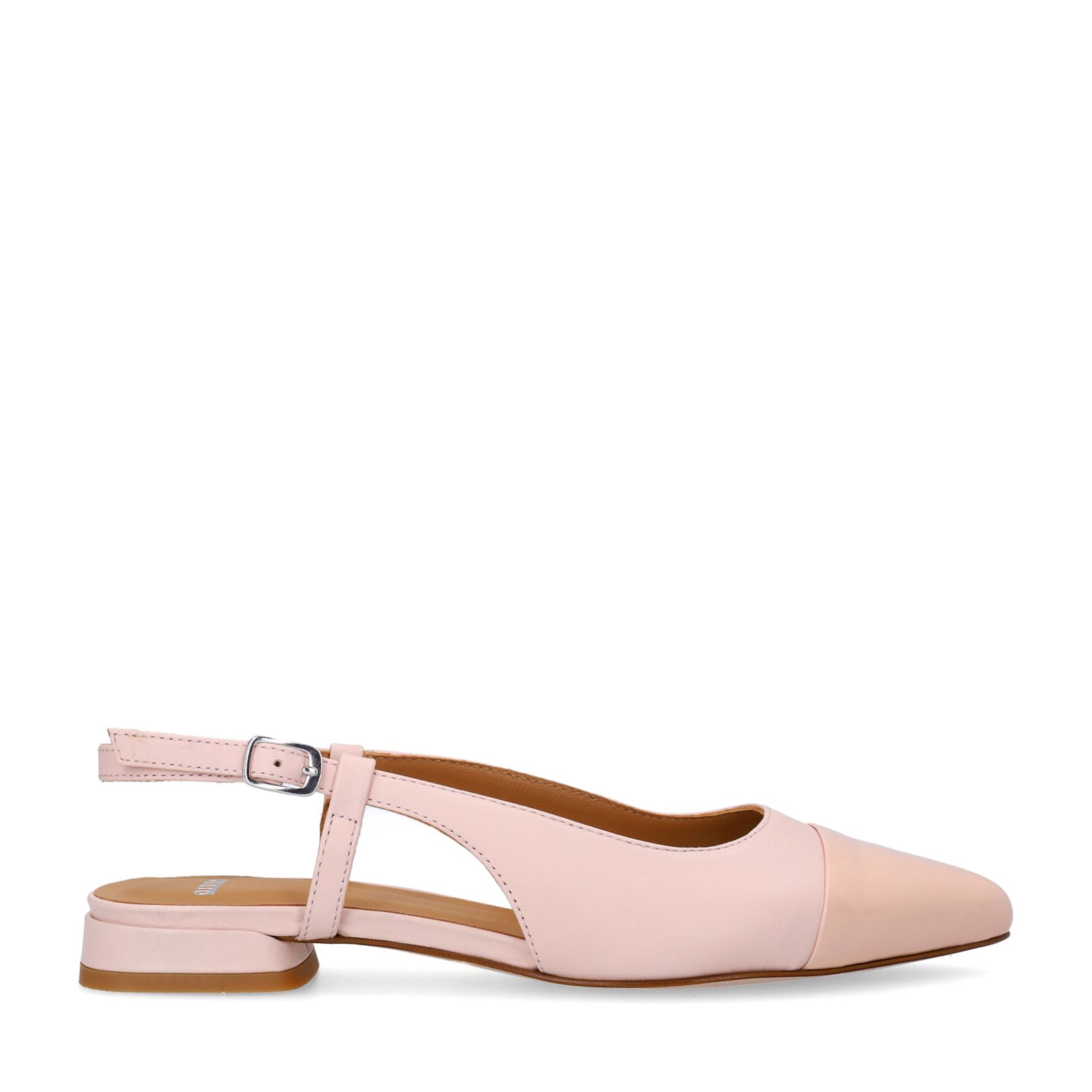 Roséfarbene Leder-Slingbacks mit Lack-Kappe