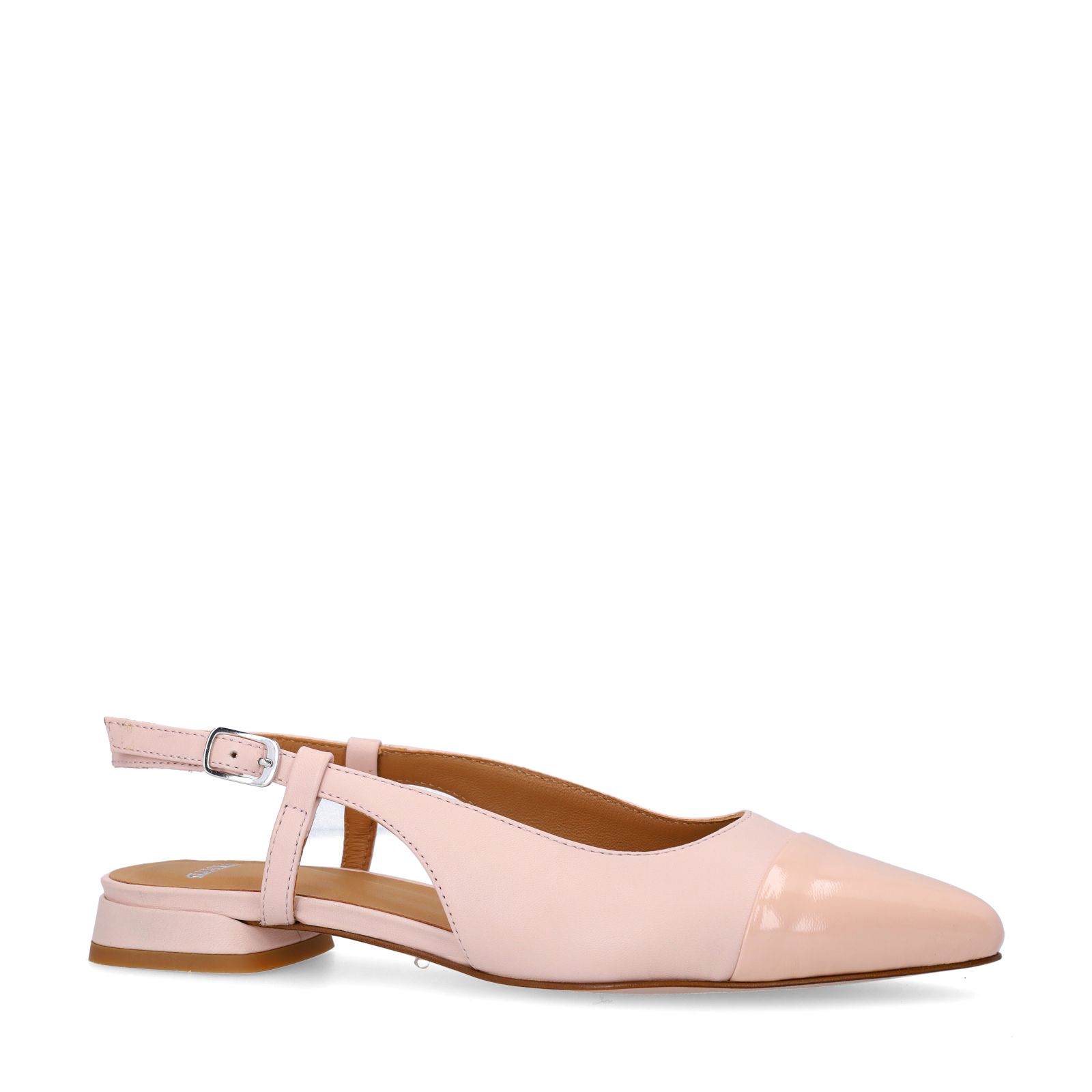 Roséfarbene Leder-Slingbacks mit Lack-Kappe