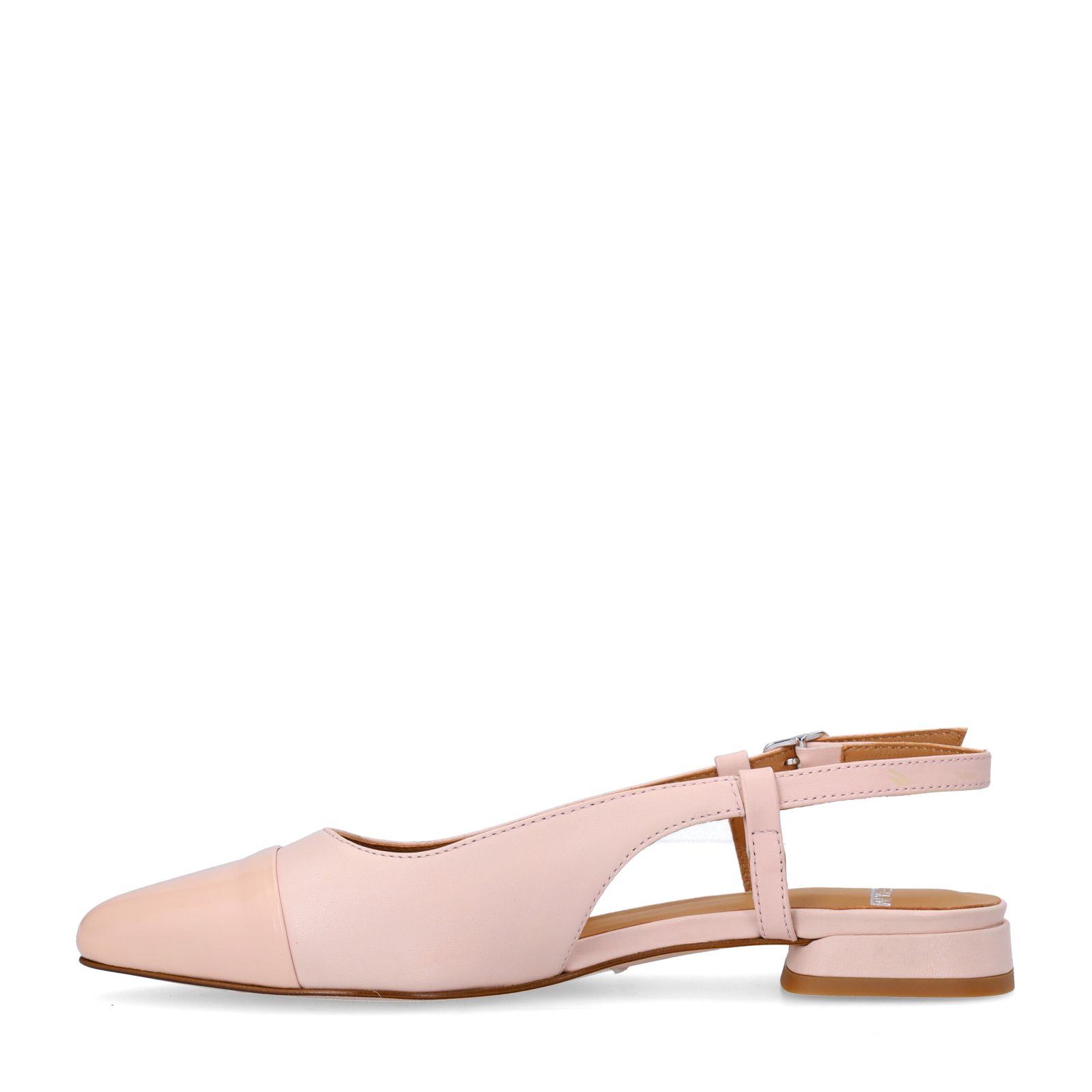 Roze leren slingbacks met lakleren neus