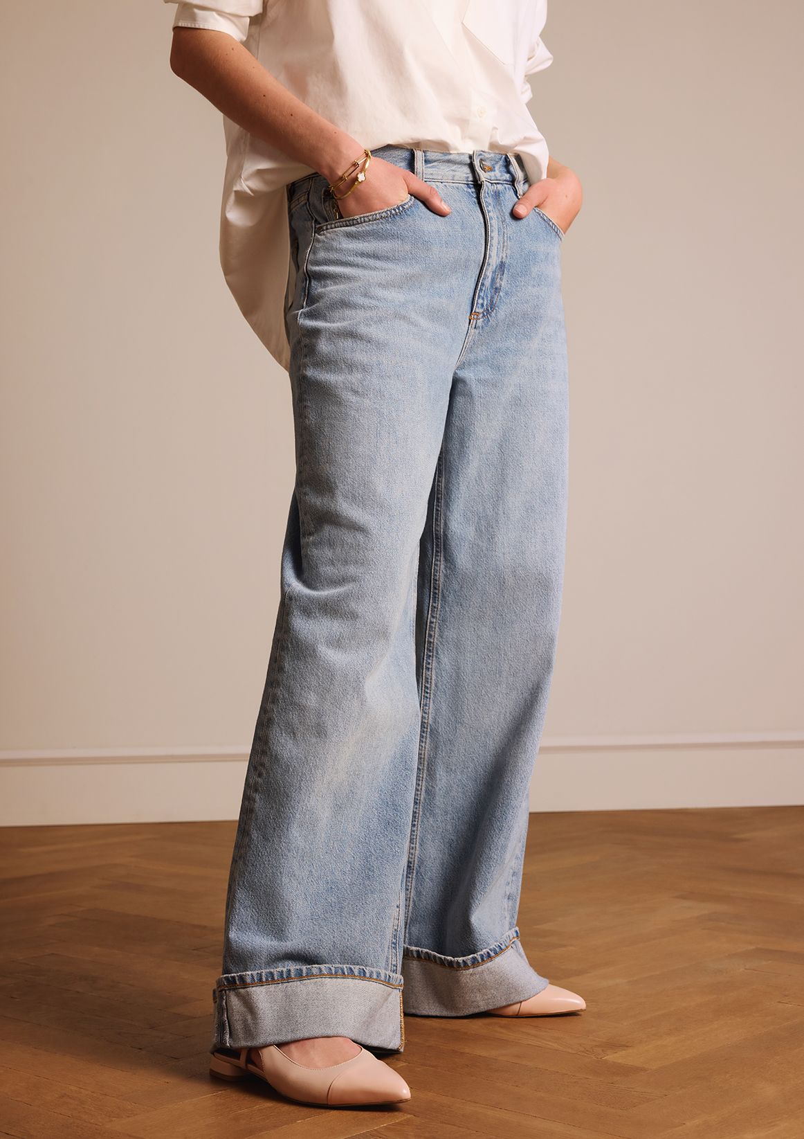 Roséfarbene Leder-Slingbacks mit Lack-Kappe