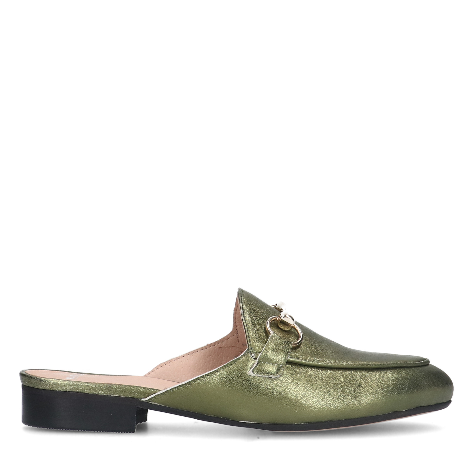 Grüne Leder-Mules in Metallic-Optik | Slipper | Manfield | Manfield