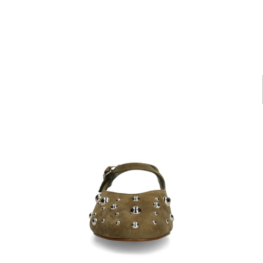 Grüne Veloursleder-Slingbacks mit silberfarbenen Nieten