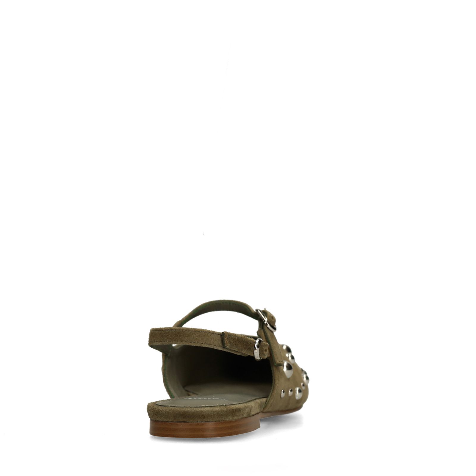 Grüne Veloursleder-Slingbacks mit silberfarbenen Nieten