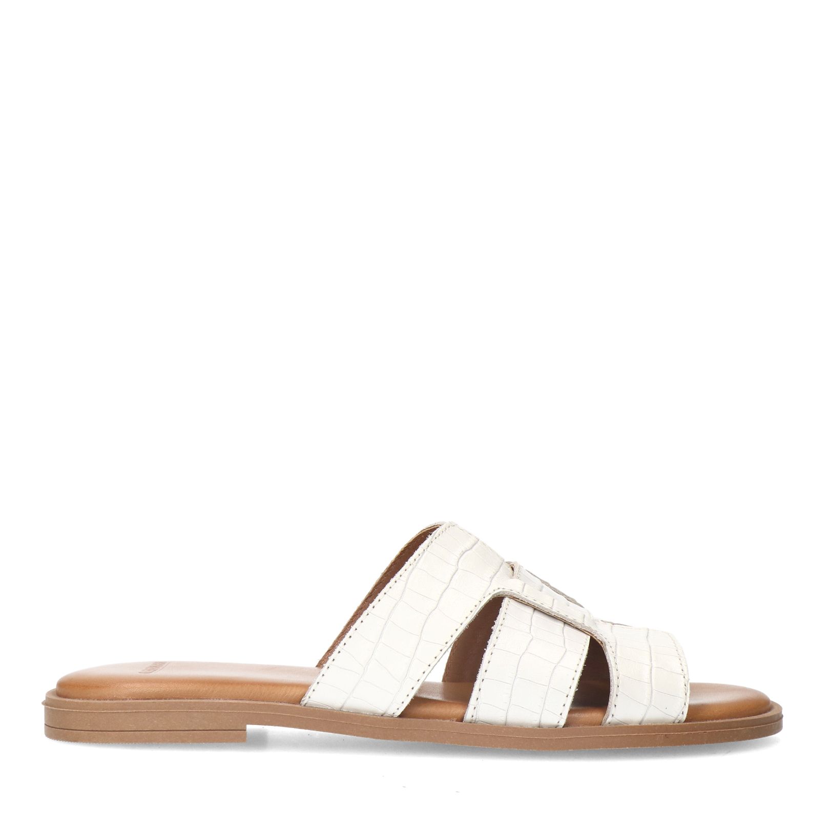 Weiße Ledersandalen mit Krokomuster