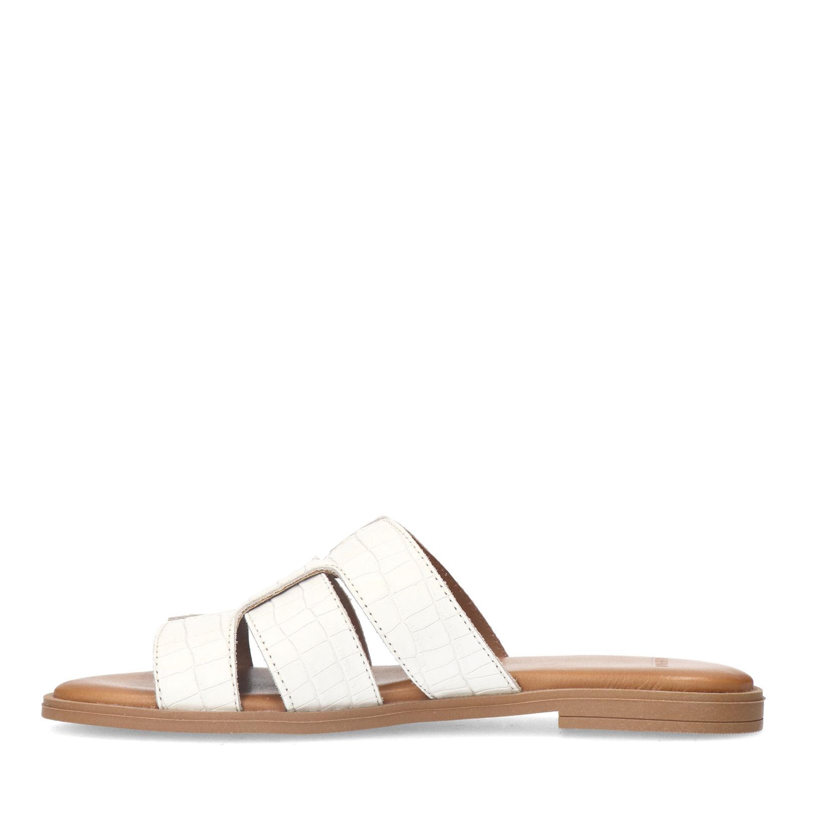 Weiße Ledersandalen mit Krokomuster