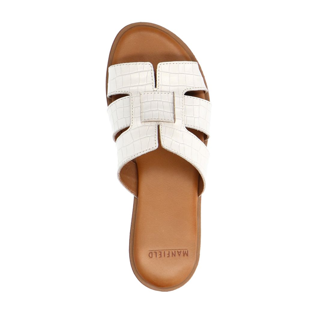 Weiße Ledersandalen mit Krokomuster