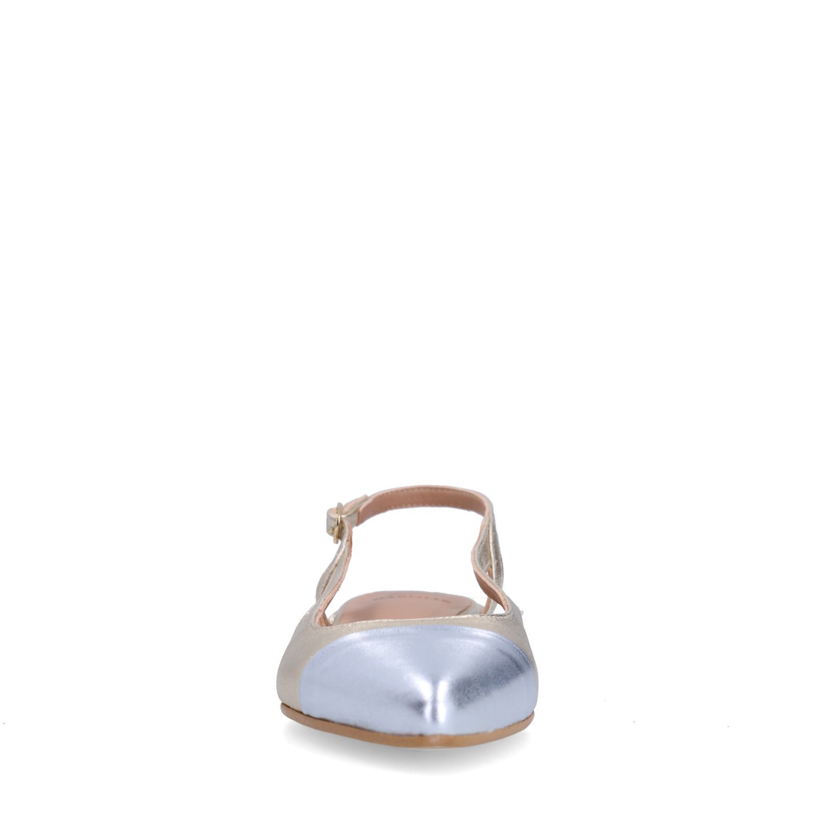 Gouden leren slingbacks met zilverkleurig detail