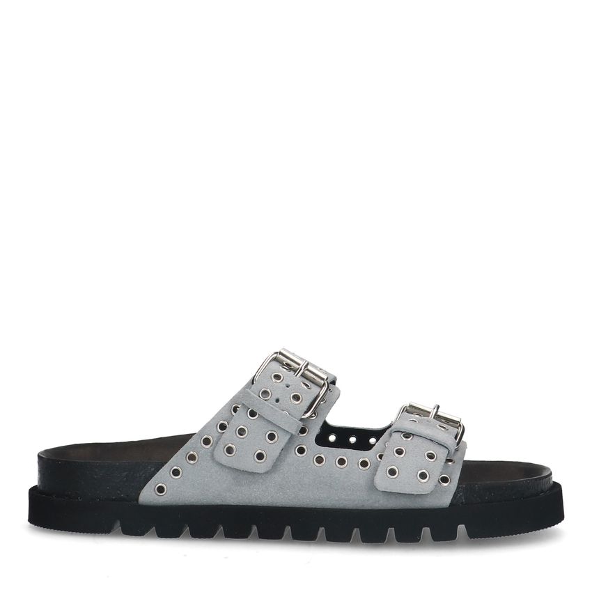 Grijze suède slippers met studs