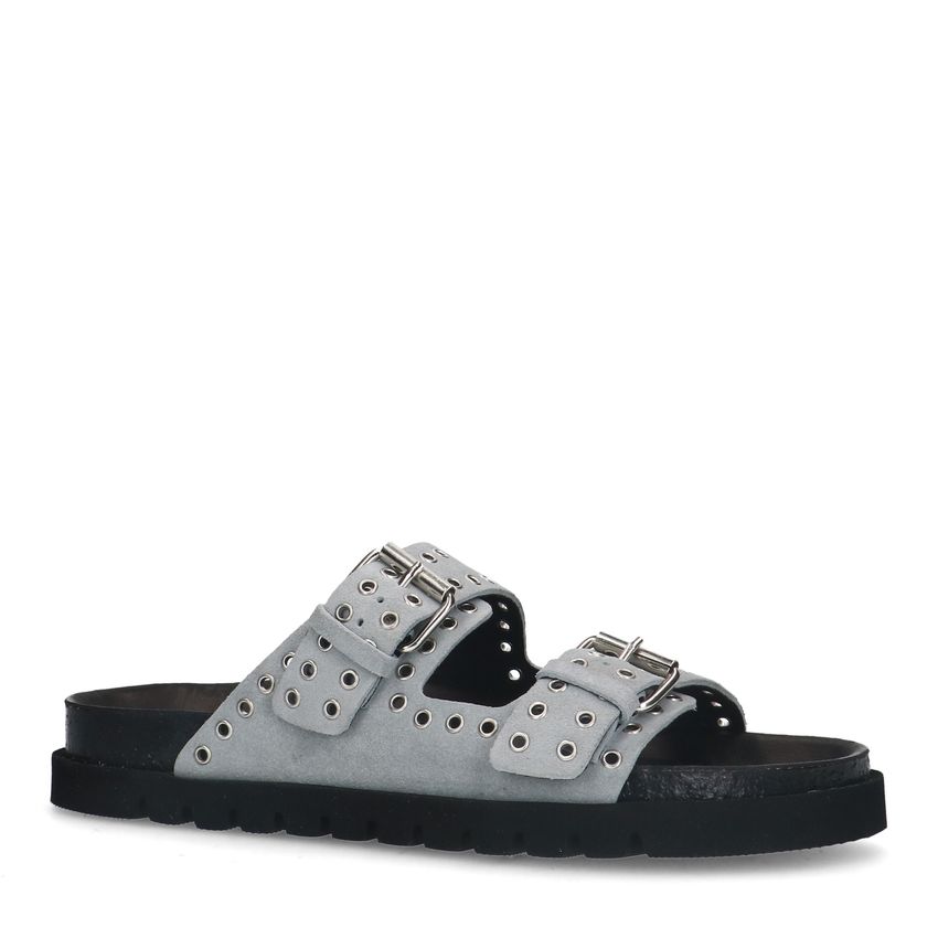 Grijze suède slippers met studs