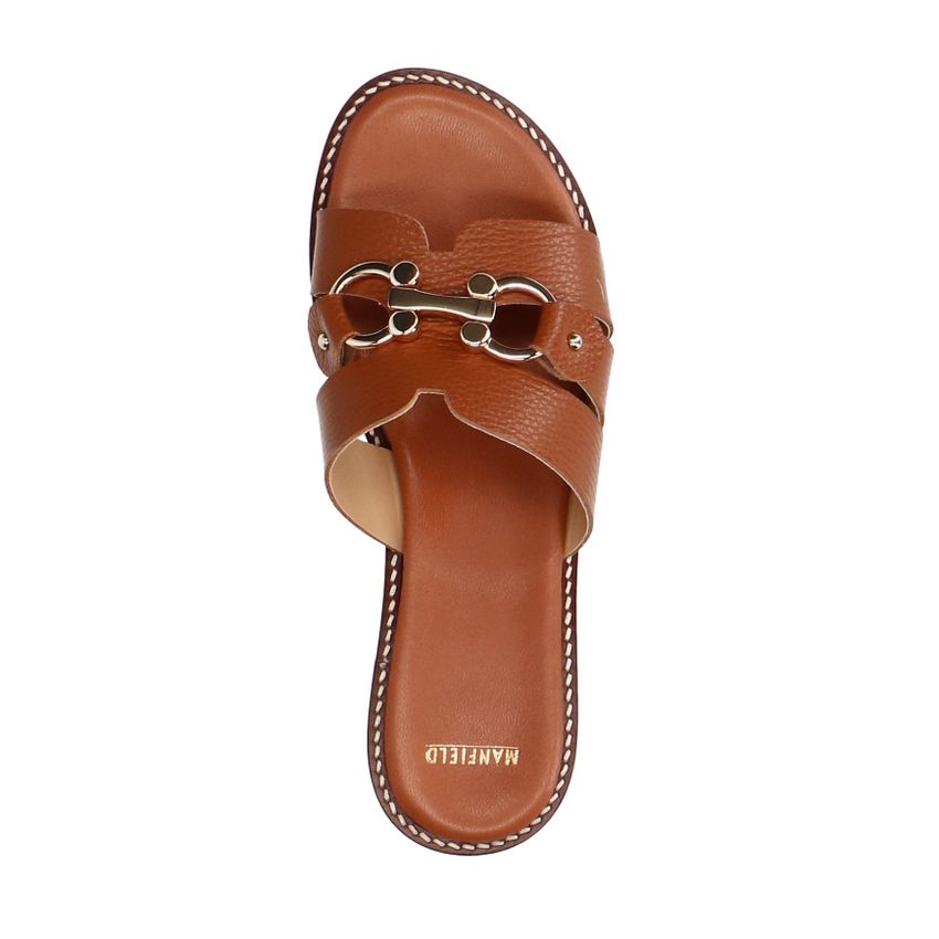 Cognac leren sandalen