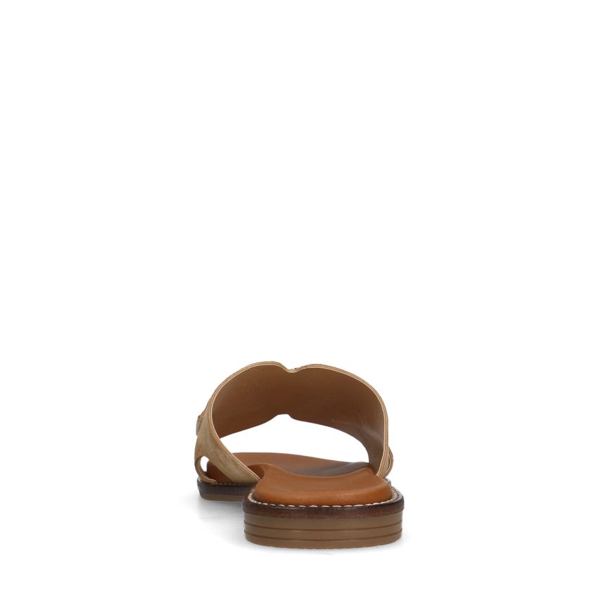 Cognac suède slippers met chain