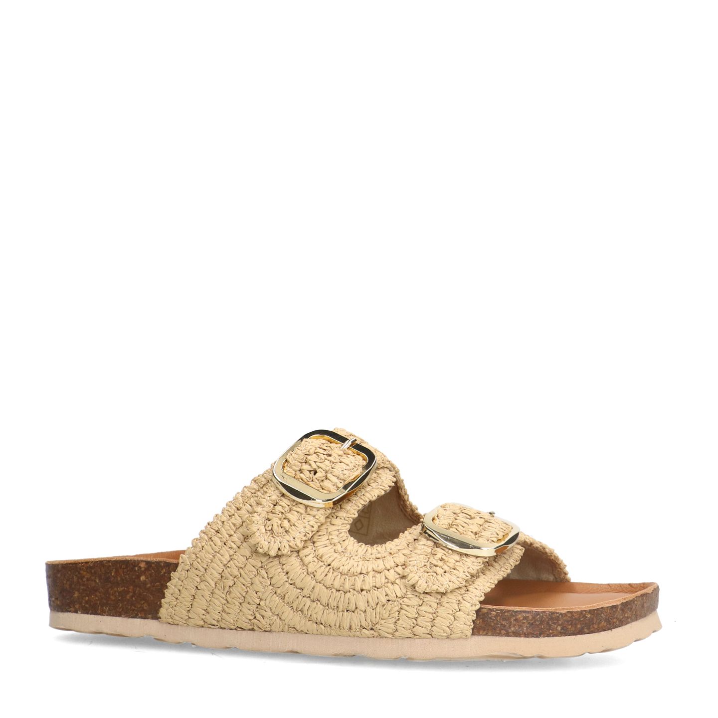 Beige raffia slippers