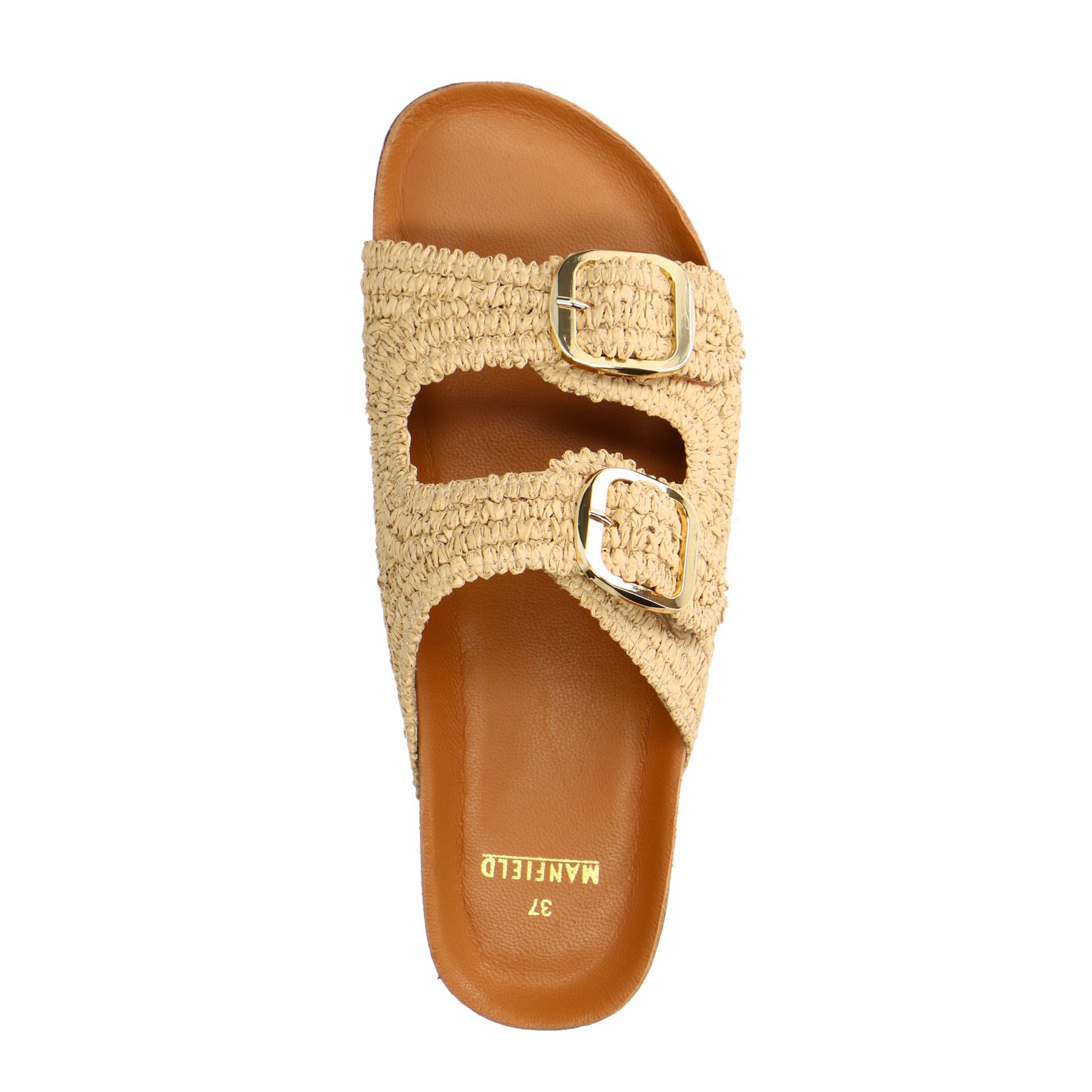 Beige raffia slippers