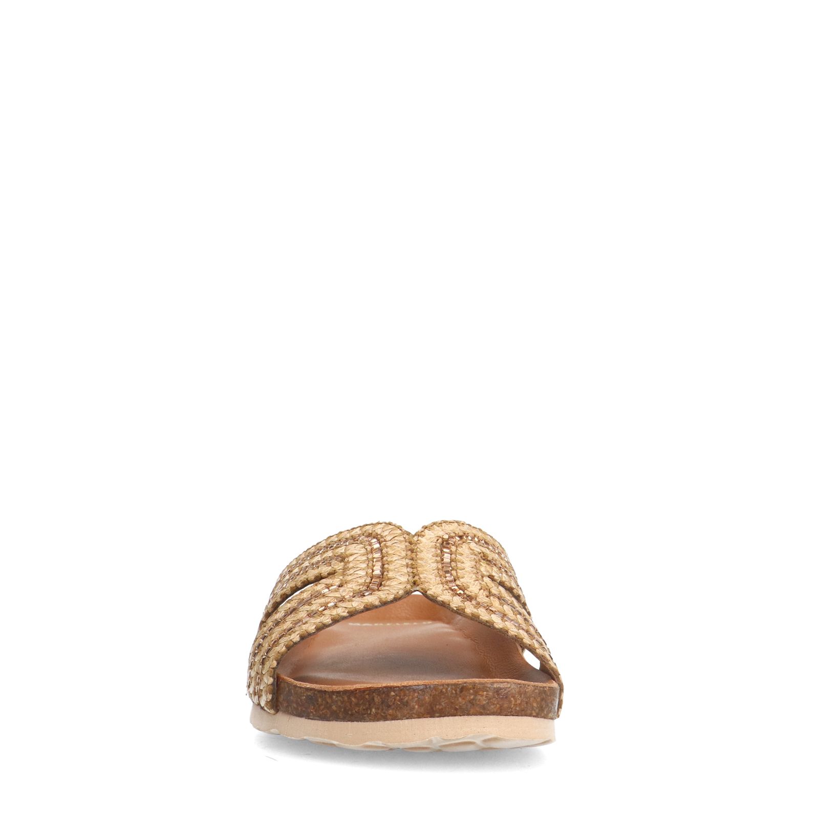 Beige raffia slippers met glittersteentjes