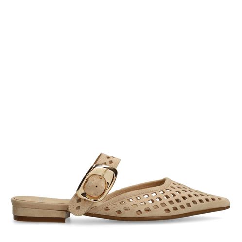 Beigefarbene Ledersandalen mit Karo-Details