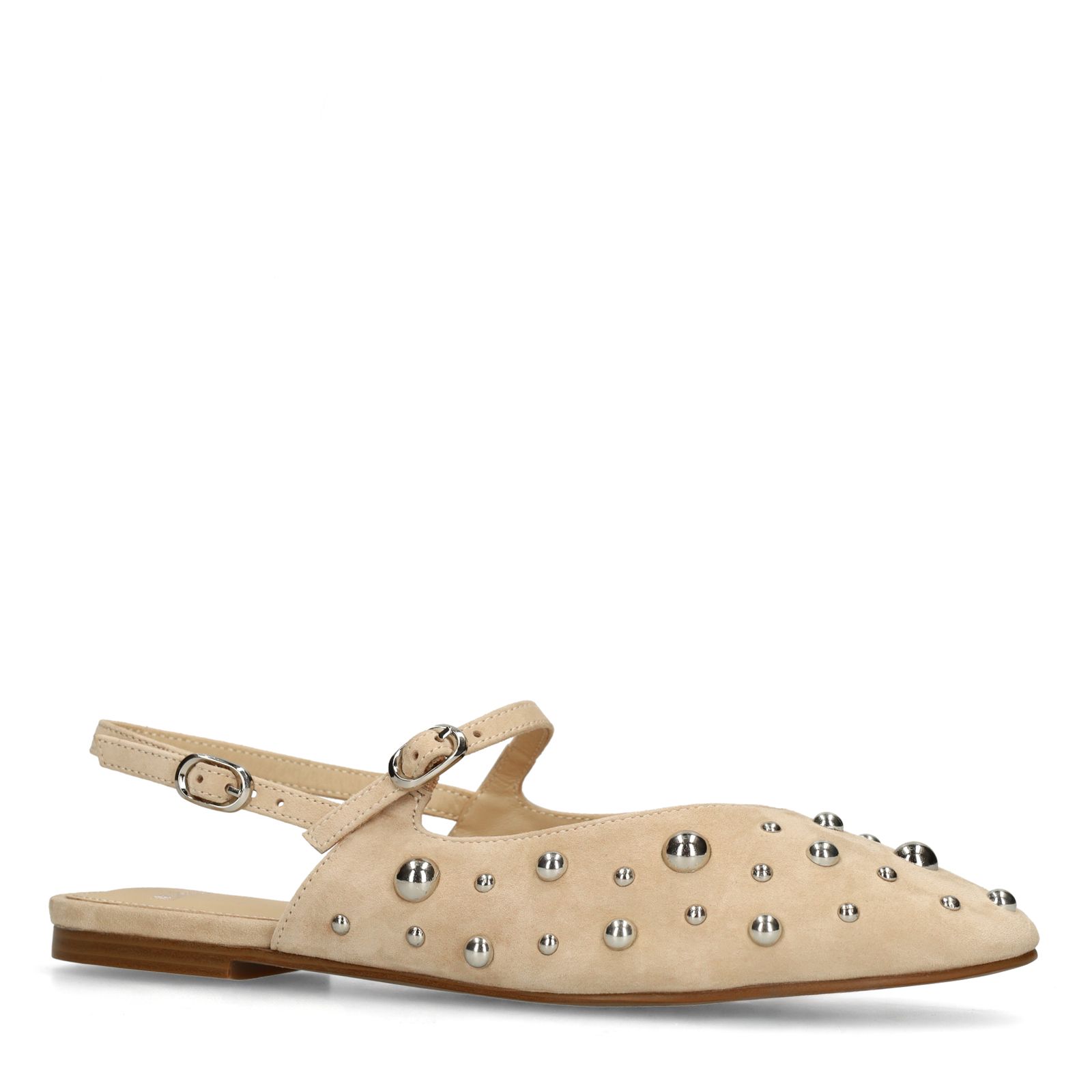 Beige suède slingbacks met zilveren studs