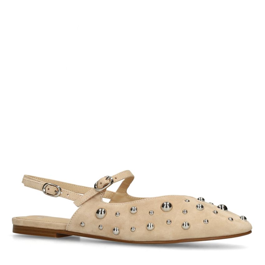 Beige suède slingbacks met zilveren studs