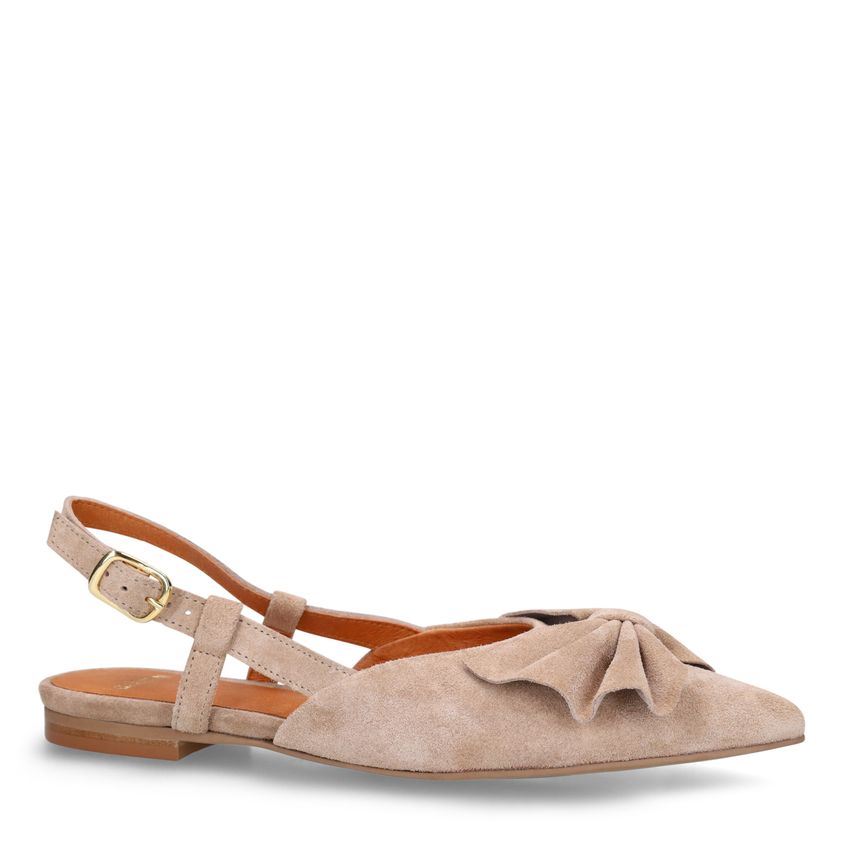 Taupefarbene Veloursleder-Slingbacks mit Schleife