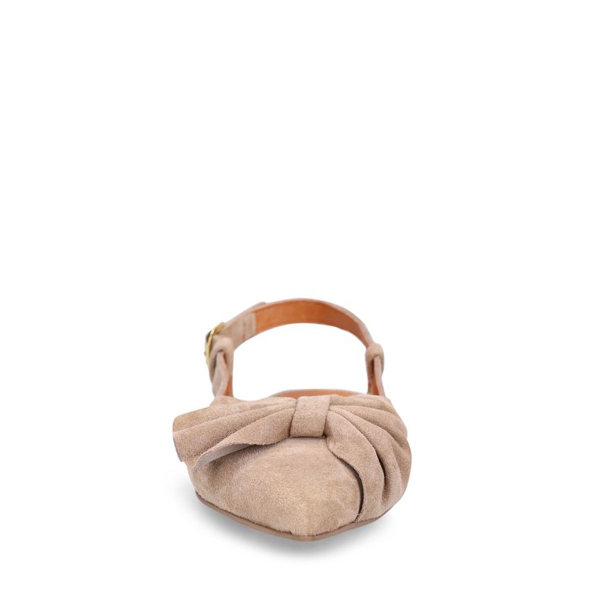 Taupefarbene Veloursleder-Slingbacks mit Schleife