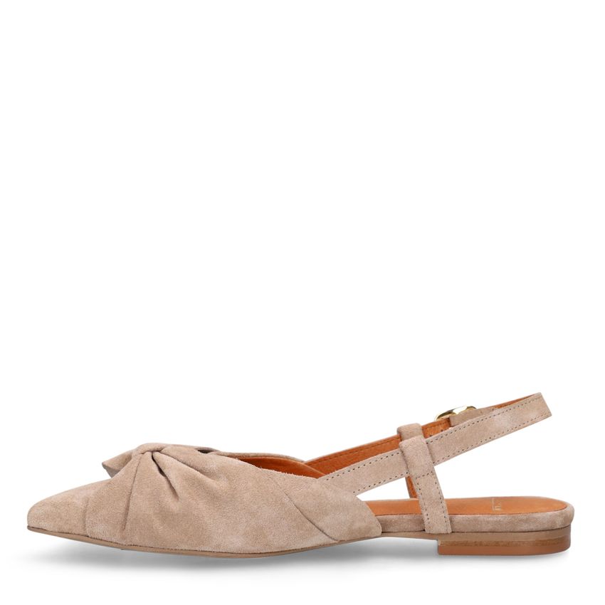 Taupefarbene Veloursleder-Slingbacks mit Schleife
