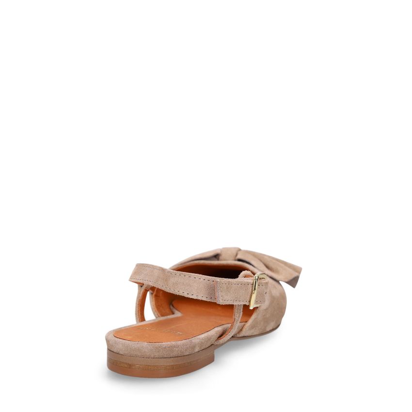 Taupefarbene Veloursleder-Slingbacks mit Schleife