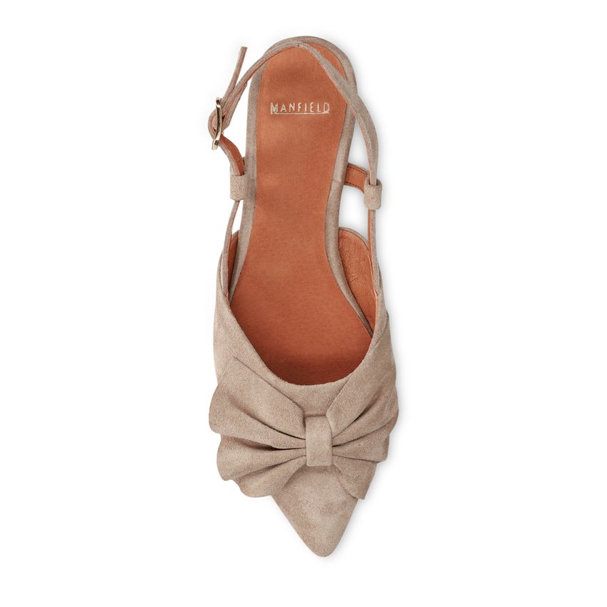 Taupefarbene Veloursleder-Slingbacks mit Schleife