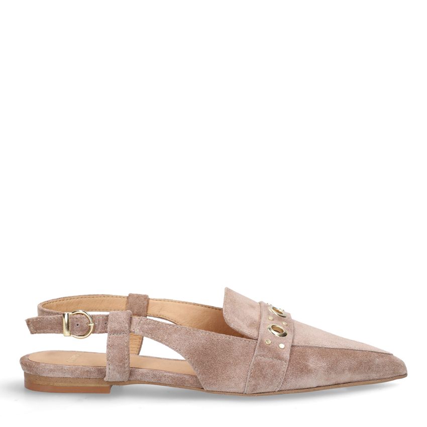 Taupefarbene Slingbacks aus Veloursleder
