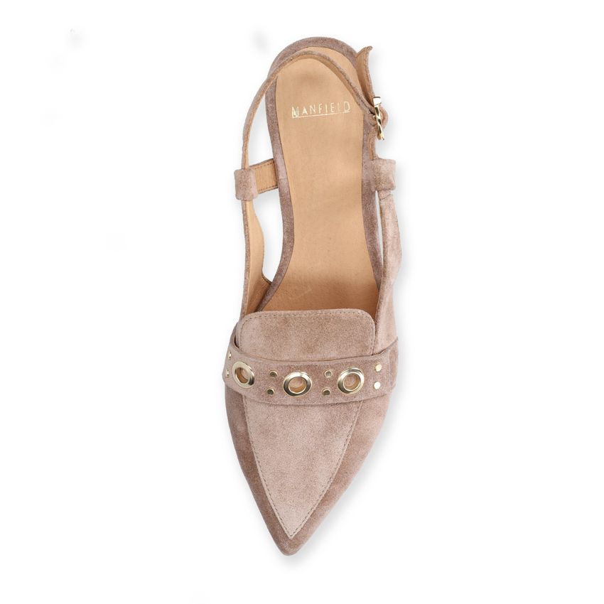 Taupefarbene Slingbacks aus Veloursleder