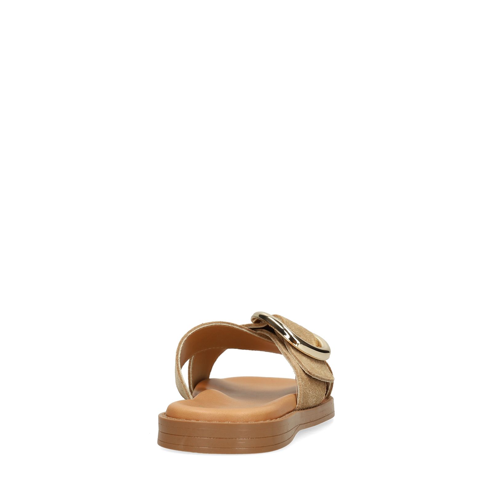 Beigefarbene Veloursleder-Sandalen mit Schnalle